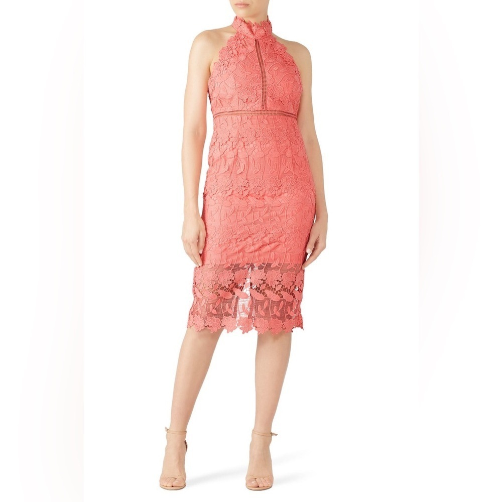 Bardot Noni Floral Lace Halter Neck Knee Length Dress Coral Size Us 4/Xs Rtr